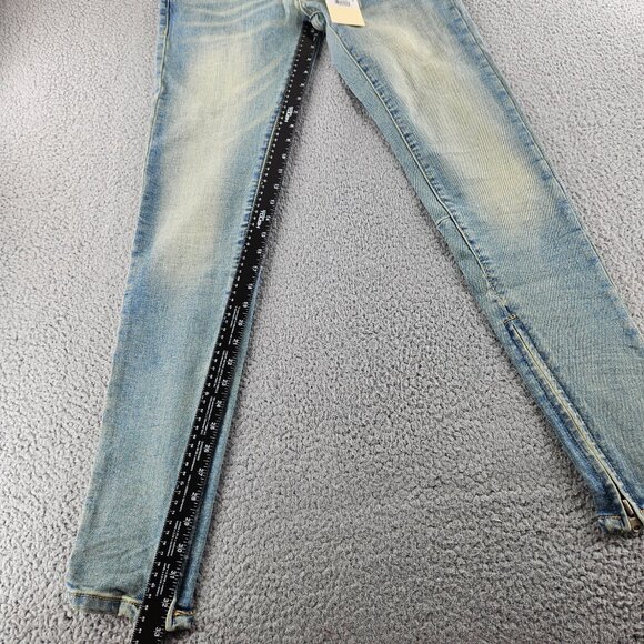 mnml M5 Stretch Denim Jeans Mens 28 Blue Tapered Ankle Zips Button Fly - Picture 11 of 16